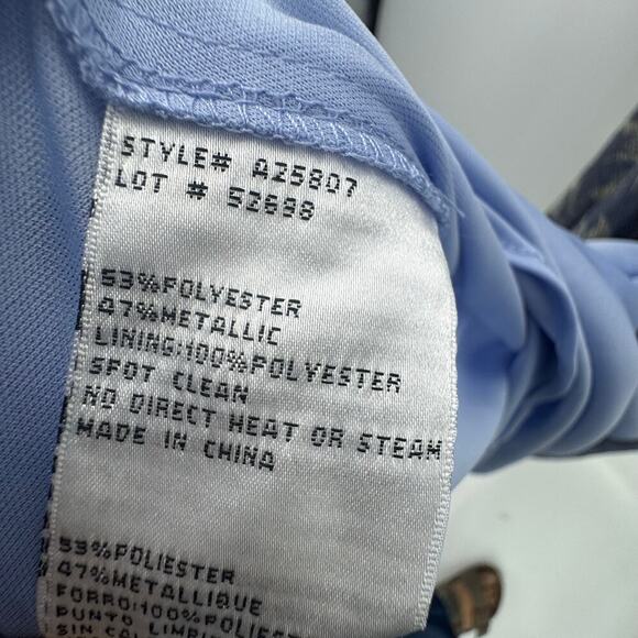 Betsy & Adam Long Foil Print Halter maxi Dress Sleeveless Steel/Gold Size 2 NWT - Picture 9 of 12